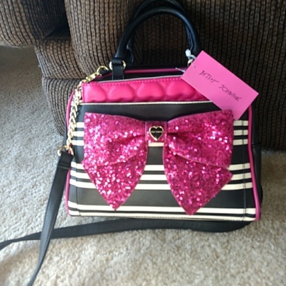 Betsey Johnson Handbags - *** Betsey Johnson striped bag w/ pink bow